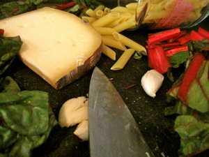 lampman, ingredients for pasta, gouda, chard