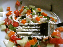 lampman, cream cheese and diced veggies