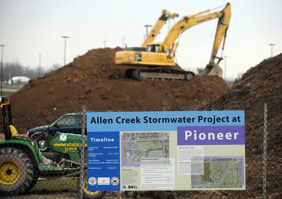 Construction continues on the Allen Creek Stormwater Project at 