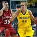 Wolverines Rachel Sheffer drives the ball past Cornhuskers Jordan Hooper during the second half of their game Thursday night.
Courtney Sacco I AnnArbor.com   