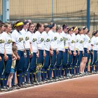 The University of Michigan Wolverines line up for the national anthem before the start of their game against California, Saturday May 18.Courtney Sacco I AnnArbor.com     