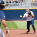 The Wolverines senior Ashley Lane throws the ball to first for an out during the seventh inning of their game against California, Saturday May 18.
Courtney Sacco I AnnArbor.com     