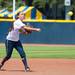 The Wolverines freshmen Sierra Romero throws the ball to first for the last out of their game against California, Saturday May 18.
Courtney Sacco I AnnArbor.com     