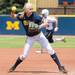 Wolverines third basemen senior Amy Knapp throws the ball to first base for an out during the second inning of the NCAA regional title game against California, Sunday May 19.
Courtney Sacco I AnnArbor.com 