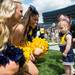 One year old Rylynn Ewing of Tecumseh meets a group of Michigan cheerleaders during youth day at Michigan Stadium, Sunday, August, 11.
Courtney Sacco I AnnArbor.com 