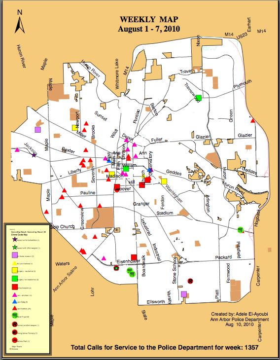 Ann Arbor crime statistics for the week of August 1-7