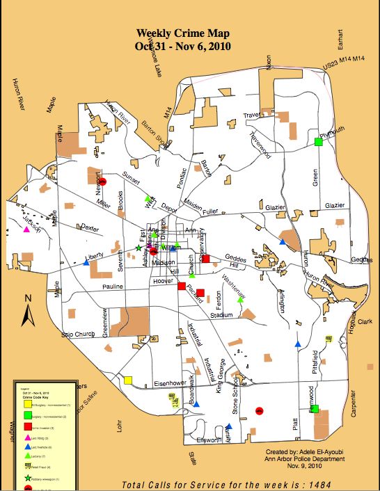 Ann Arbor crime statistics for the week of October 31-November 6