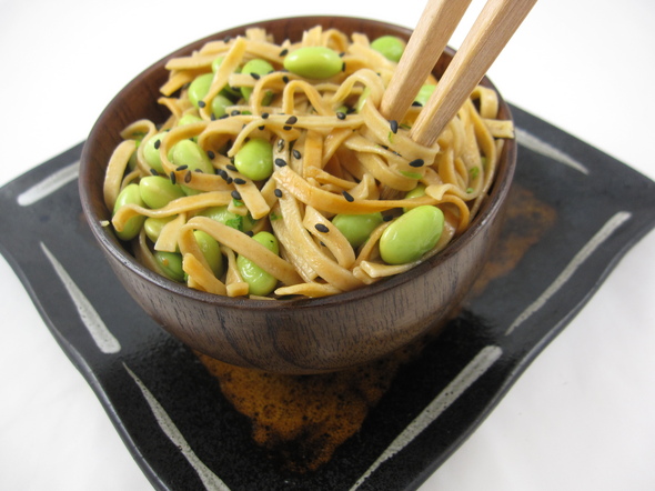 Sesame Linguini with Edamame and Wasabi Vinaigrette