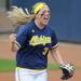 Michigan senior Amanda Chidester celebrates after Michigan beat Purdue 8-5 in the second game of a three game series against them on Saturday afternoon, which clinched the Big Ten Title for Michigan. Angela J. Cesere | AnnArbor.com